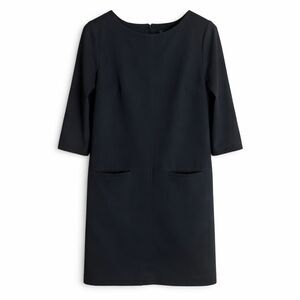 UNIQLO Black Patch Pocket Bateau Neckline Shift Dress Minimalist LBD Sz Medium